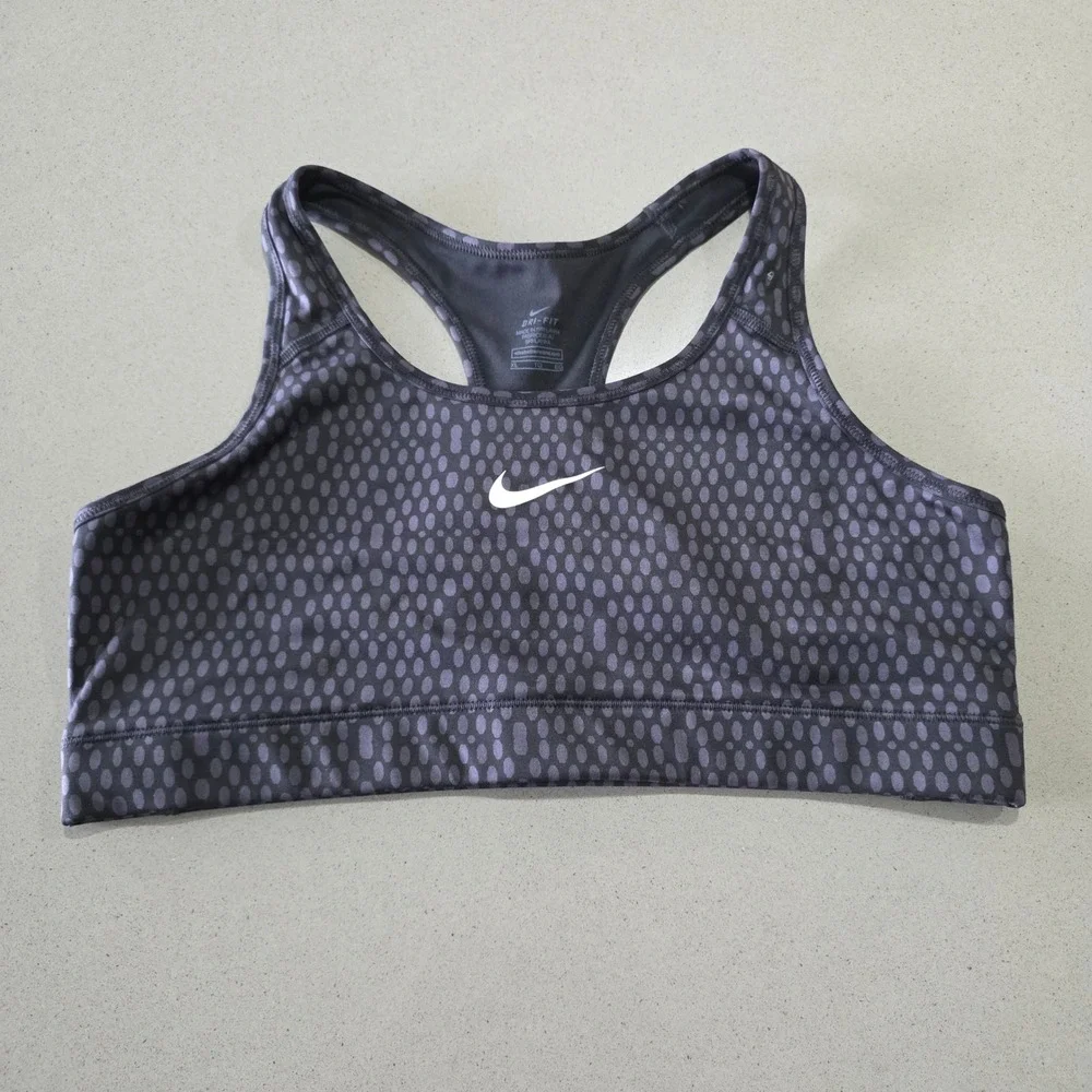 Nike Dri-FIT‎ Womens XL Black Grey Polka Dot Racerback Sports Bra Compression
